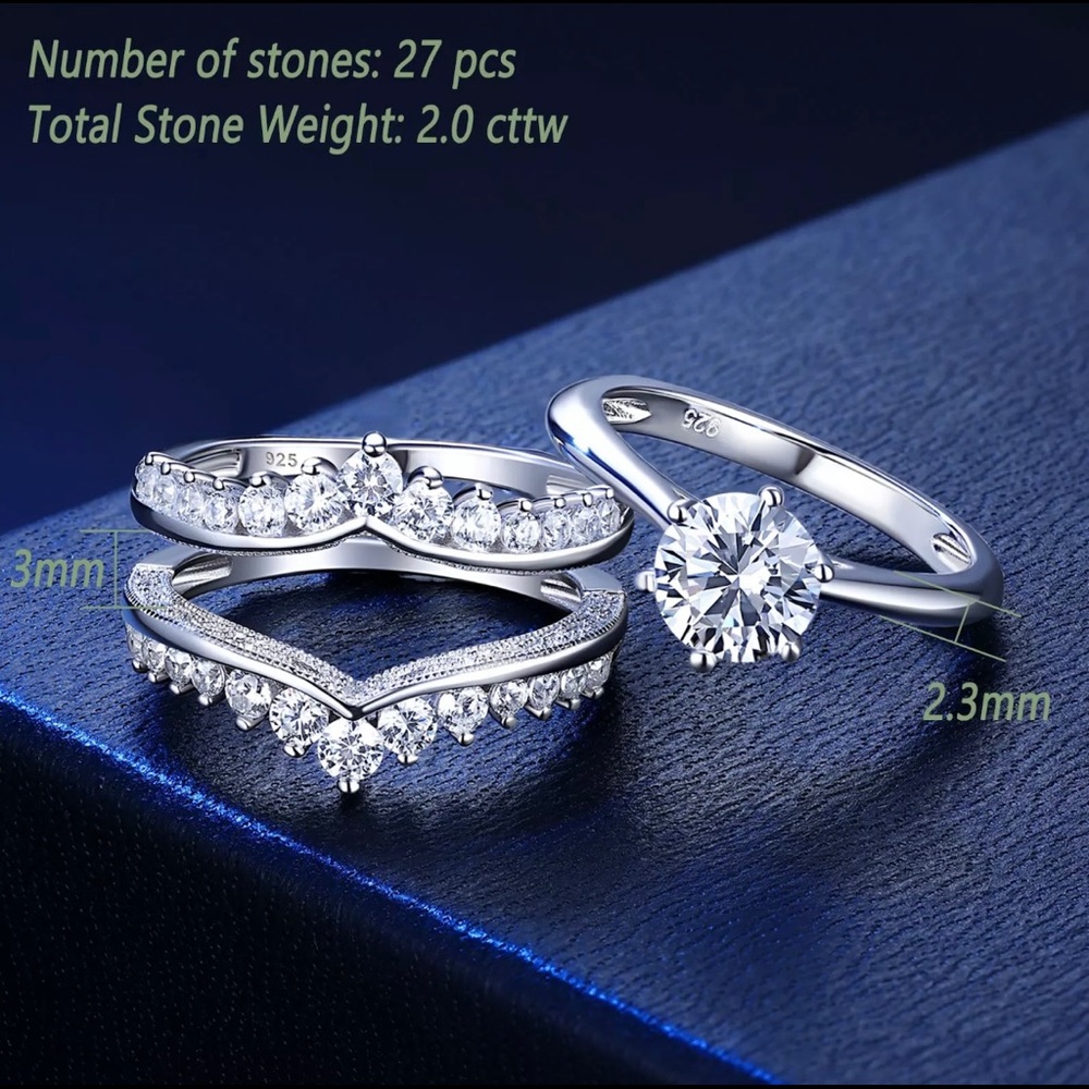 Solid 925 Wedding Ring Set - image 3